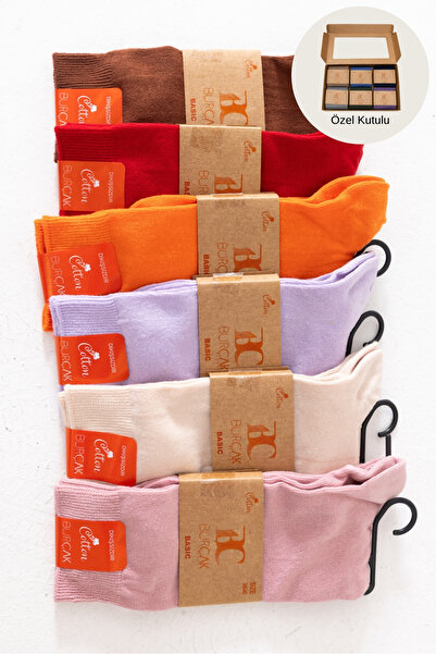 burçak çorap Women's Seamless Socks 6-Piece Boxed Set Cotton Daily Flexible C...
