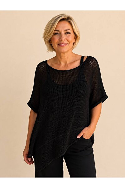 AGORATEKSTİL Women's Asymmetrical Cotton Fabric Mesh Blouse 42-50