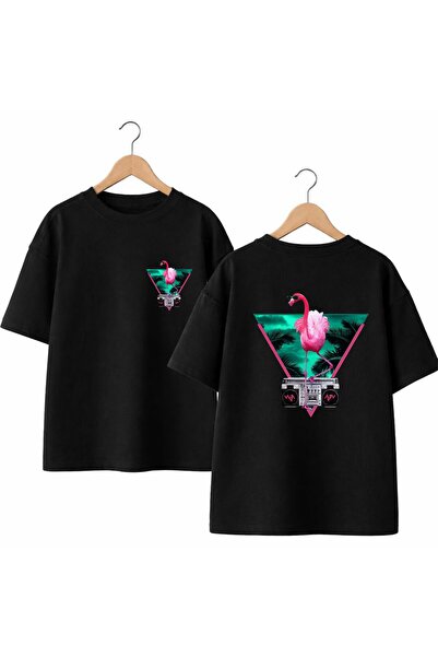 playwear تي شيرت فلامينجو وردي اللون مطبوع من الخلف والصدر، مصنوع من القطن بن...