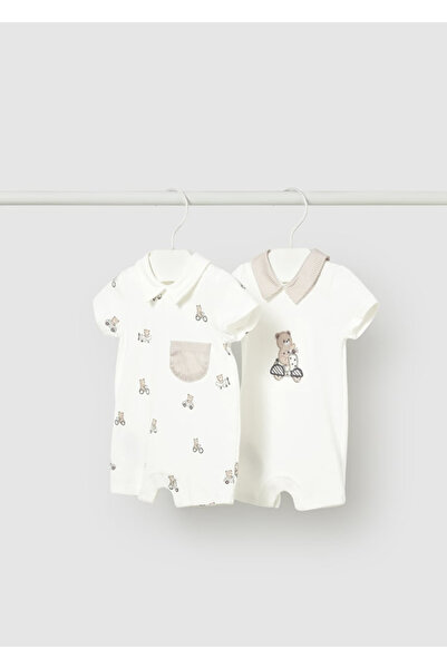 MAYORAL Baby 2-Piece Collared Short Jumpsuit Set Ecru 1715