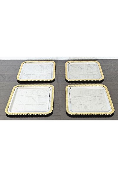 atabey home collection 6 ADET SUNUM TEPSİSİ HASIR KARE GOLD-GÜMÜŞ TEPSİ 22 CM