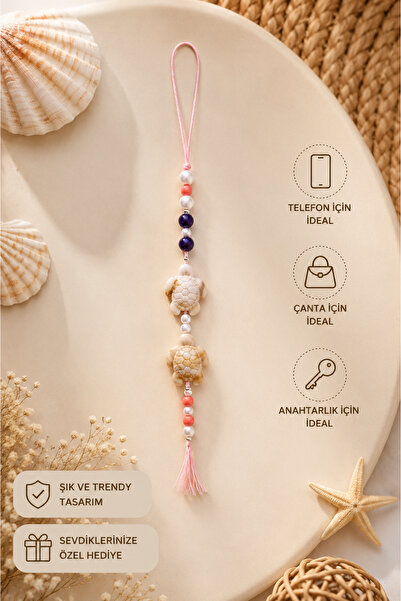 Liora De Mar Turtle Seashell Phone Strap Beaded Phone Charm Bag Ornament Keyc...