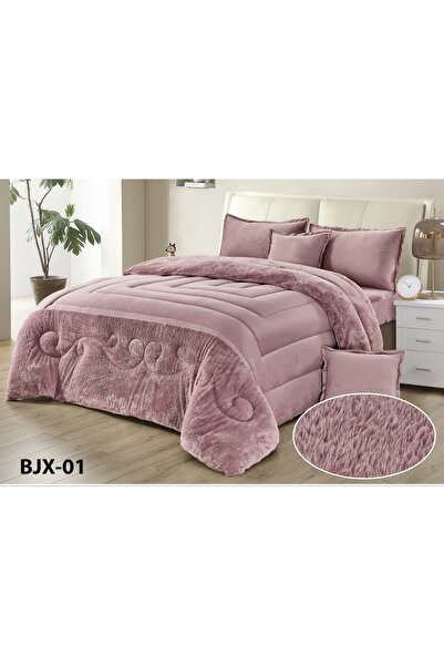 BIET ALMAFROSHAT Nefren Velvet Quilt Set on Fur, Consisting of 6 Luxurious Pi...