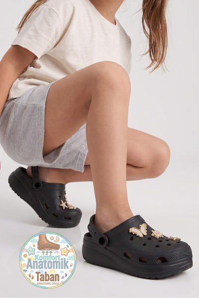 Twingo Children's Black Crossed Slippers Garden Pool Beach Coast Bathroom San...