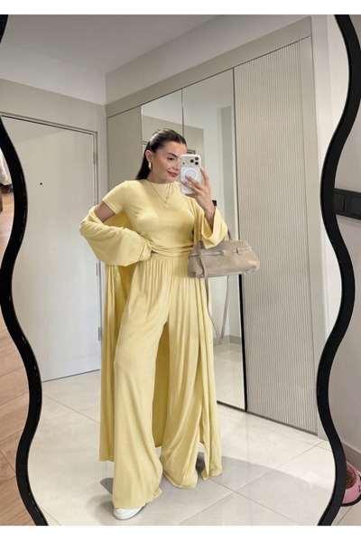 Gizem Ecemiş Calista Açık Sarı Üçlü Salaş Takım
