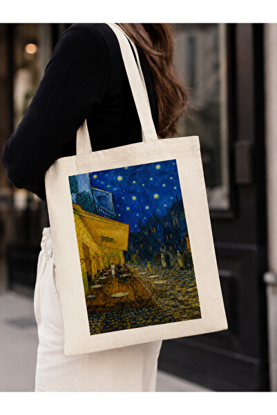 Tomris Hatun Van Gogh Series Printed Raw Cloth Bag, Shoulder Bag, Shopping Cl...