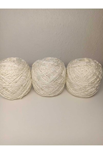 kartopya Gümüş Simli Krem Renkli Koton Örgü İpi 300gr(3x100 Gr)