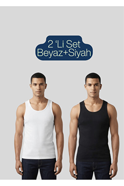 BLACK SWALLOW Men's Black and White Undershirt 2-Pack Combed Cotton