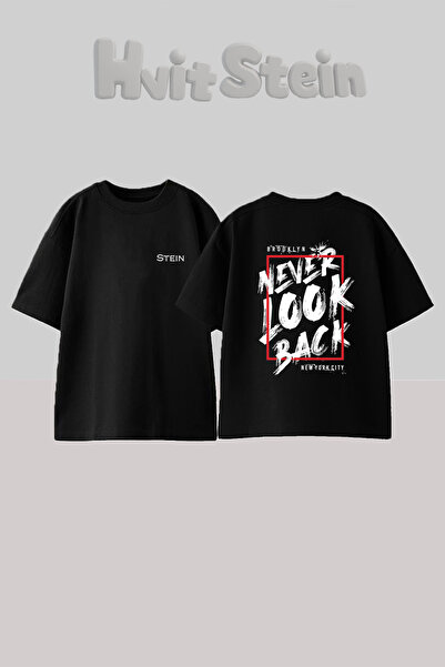 Hvit Stein Never Look Back Design Back Printed Cotton Black Oversize T-Shirt