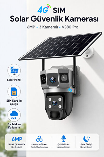 V380 Pro 4G SIM Kartlı Güneş Enerjili Güvenlik Kamerası 6MP Solar Panelli Su ...