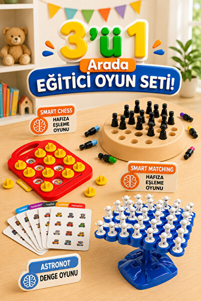 M&H 3'lü Oyun Seti - Smart Chess - Smart Matching - Astronot Denge - Eğitici ...