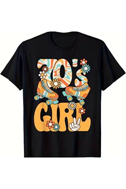 212Wear Women's Black T-Shirt 100% Cotton, "70'S GIRL" Typography Print, Vint...
