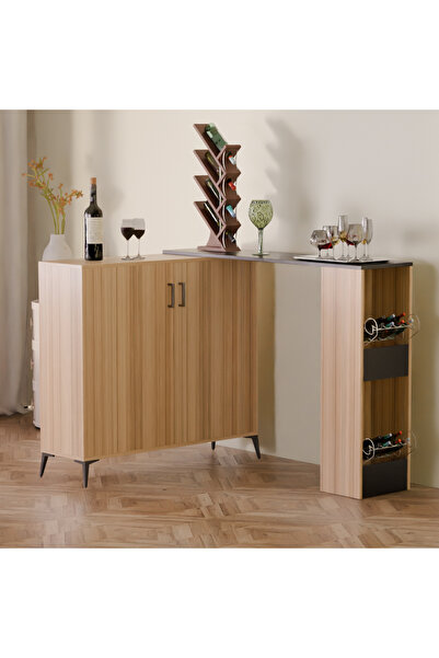 Mahmayi Extendable Bar Cabinet with Wine Rack, 2 Door Kitchen Storage Cabinet...