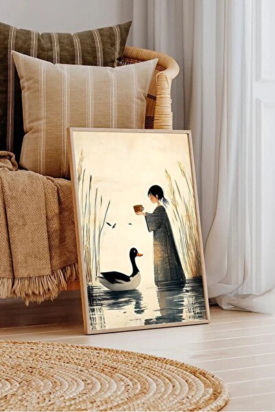AR AJANS KANVAS TABLO Wabi - Sabi Japanese Minimalism Lake and Woman Decorati...