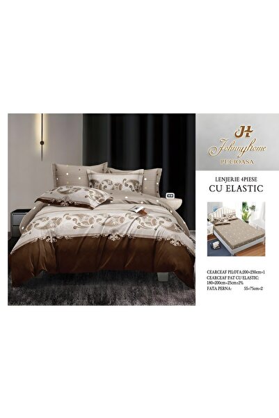 naniland.ro Lenjerie de Pat Bumbac Satinat 2 Persoane 4 Piese cu Elastic 180x...