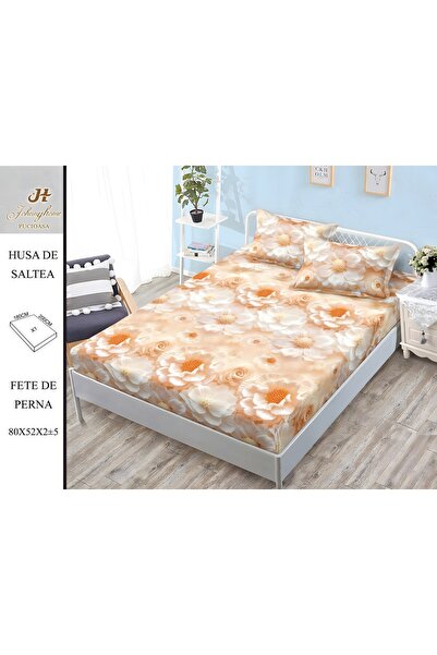 naniland.ro Satin Cotton Bed Cover 2 Persons 3 Pieces with Stretchy 180x200 c...