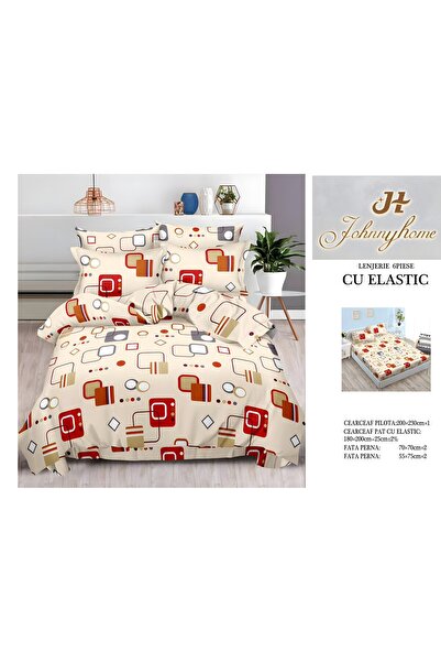 naniland.ro Lenjerie de Pat Bumbac Satinat 2 Persoane 6 Piese cu Elastic 180x...