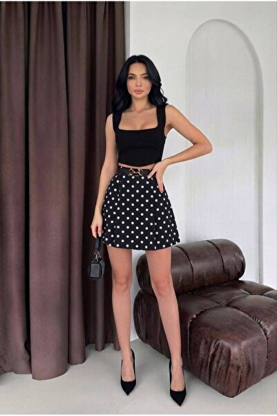 Sorvella Wear Kadın Kemerli Puantiyeli Toparlayıcı Likralı Şort Etek