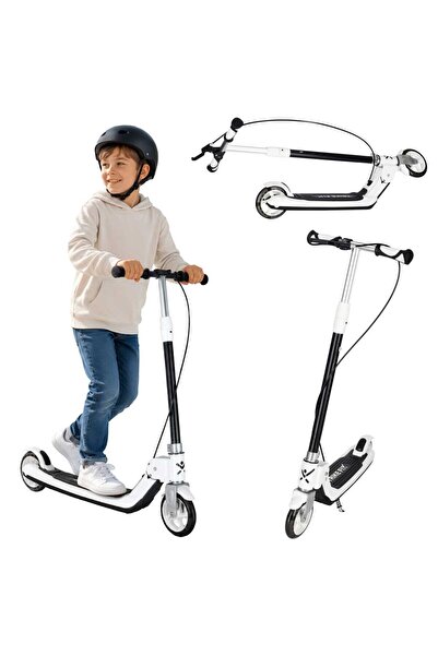 CIUPIGo Trotinetă Pliabilă Trike Fix cu Lumini LED și Frână Dublă, Alb/Negru,...
