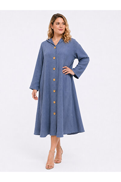 Şans Women's Large Size Indigo, Side Pockets, Hooded Cap 65N39525