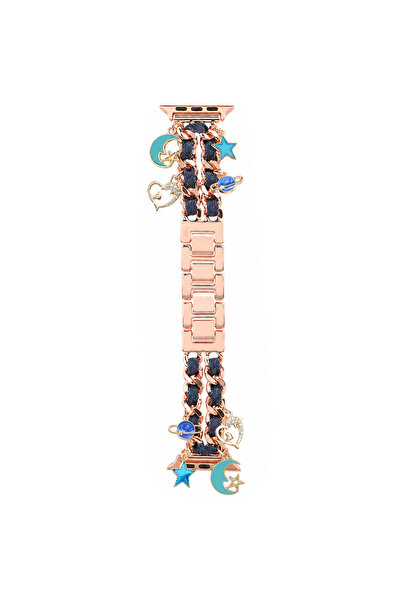 Casen Watch Saat 42mm Rose Gold Galaksi Charm Tasarımlı Şık Gold Taşlı Kordon