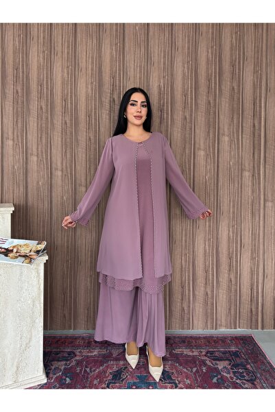 Miss Rosemoon Yeni Sezon Tesettür 3’lü Takım –Taş ve inci detaylı, Tunik ve P...