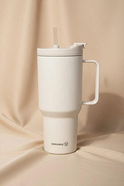 KORKMAZ Freedom 1 L Stainless Steel Thermos Cup with Straw |   Hot and Cold B...