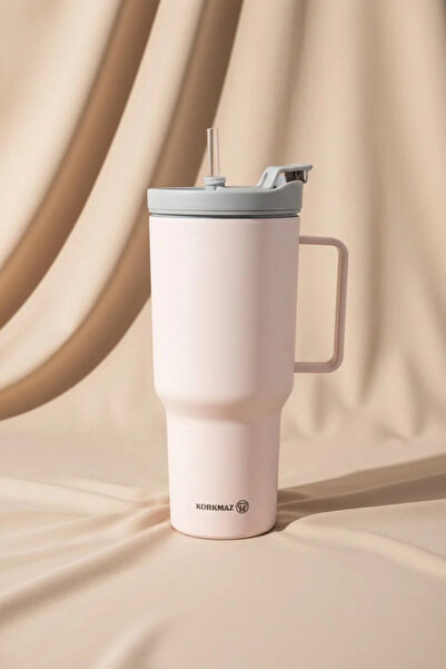 KORKMAZ Freedom 1 L Stainless Steel Thermos Cup with Straw |   Hot and Cold D...