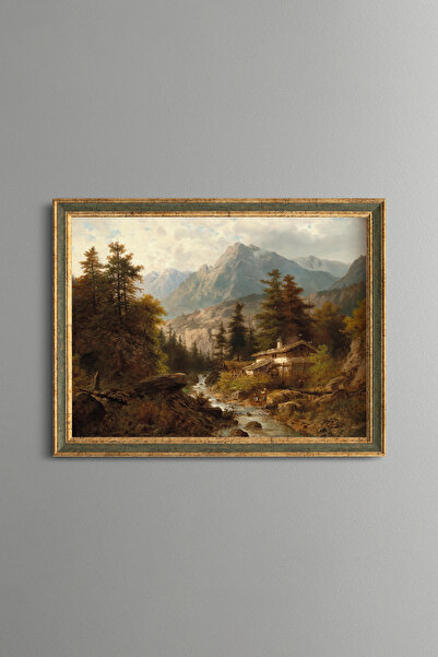epiqart Mountain Landscape with Fisherman in the Forest - Vintage Patterned P...