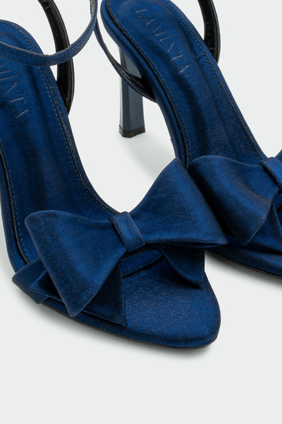 LAMİNTA Wanbi Bow Detailed Women's Navy Blue Satin Heeled Shoes