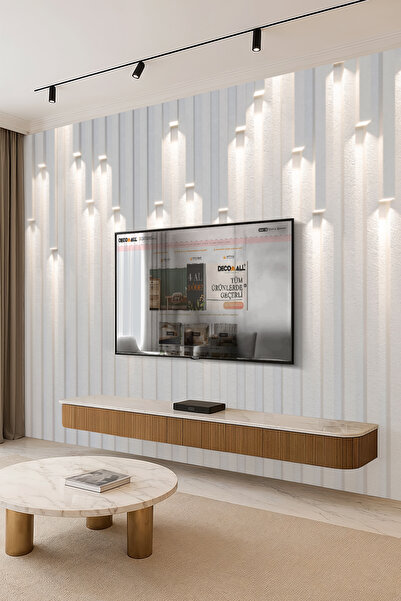 DECOMALL (TV-19) TV Arkası Duvar Kağıdı Tek Parça 3D Çita Mermer Görünümlü Salon Ofis Duvar Posteri