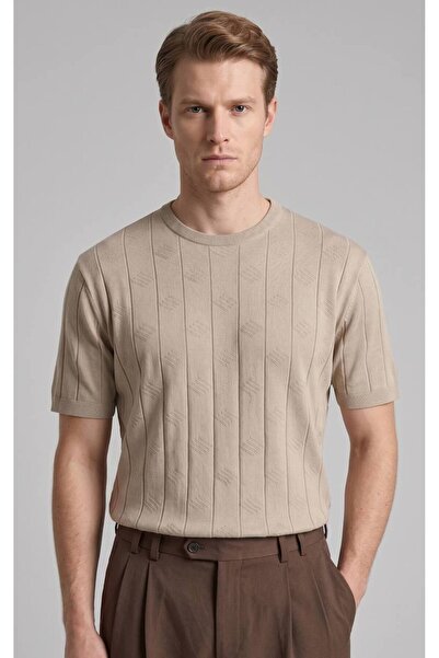 RosePearl Men's Crew Neck Striped Detailed Knitwear T-Shirt