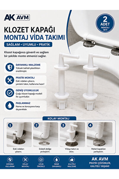Ak Avm Klozet Kapağı Montaj Vidası Universal WC Kapak Sabitleme Montaj Takımı