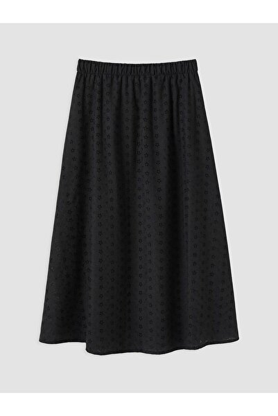 LC Waikiki Black Plus Size Brode Skirt with Elastic Waist