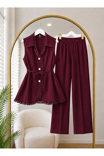 MODA VEDAT Ženski set pantalona sa čipkastim detaljima -0650
