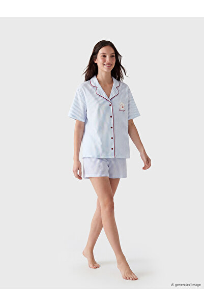 LC Waikiki I Shirt Roba Yaka Striped Women's Shorts Pajama Set from Freezen S...