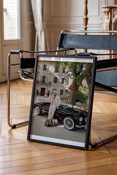 Postifull Classic Car and Man Poster, Black Framed Poster, Old Money Series, ...