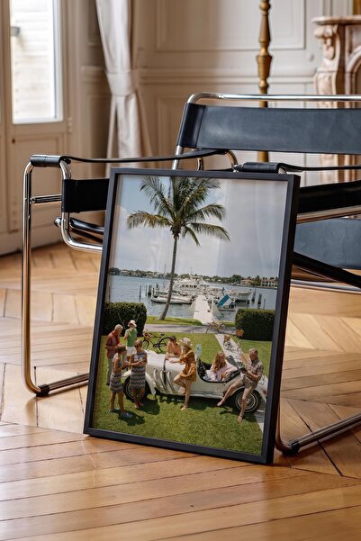 Postifull Car and Seaside Poster, Black Framed Poster, Old Money Series, No:1...