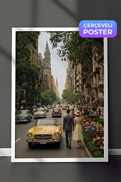 Postifull Cityscape and Car Poster, White Framed Poster, Old Money Series, No...