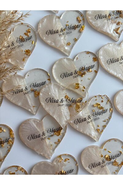 Hediye Dükkanım Hediyelik 20 Adet Gold Kalpli Magnet Söz Nişan Nikah Düğün He...