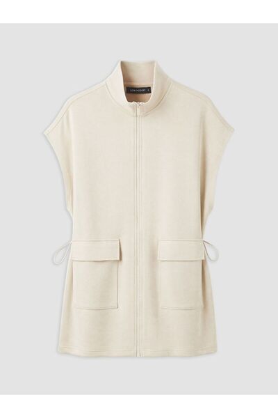 LC Waikiki Lcw Modest Beige High Collar Oversize Drawstring Women's Vest