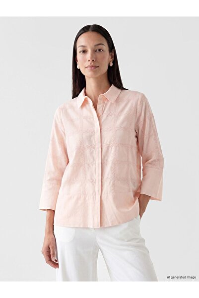 LC Waikiki LCW EVERYDAY Pembe Kare Nakışlı Kadın Gömlek