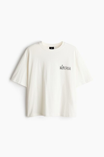 H&M Pamuklu ve Baskılı Tişört Relaxed Fit