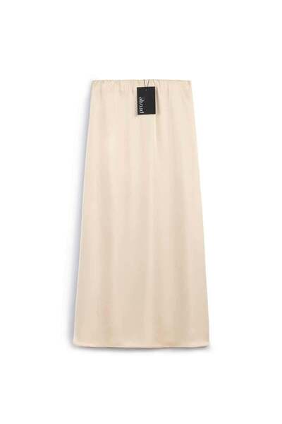praye Elastic Waist Satin Skirt Beige