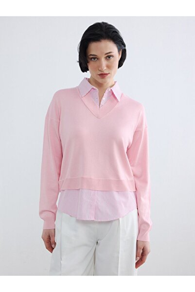 LC Waikiki Lcw Vision Pink Shirt Collar Women's Knitwear Sweater