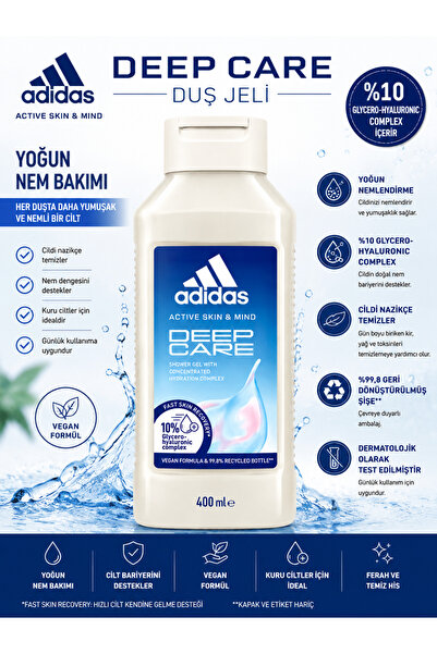 adidas Active Skin & Mind Deep Care Duş Jeli 400 ml - Yoğun Nemlendirici Bakım