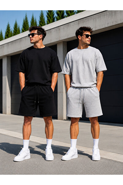 yx yustex sport Σετ 2 ανδρικών σορτς (Μαύρο-Γκρι) Βασικό καλοκαιρινό σετ σορτ...