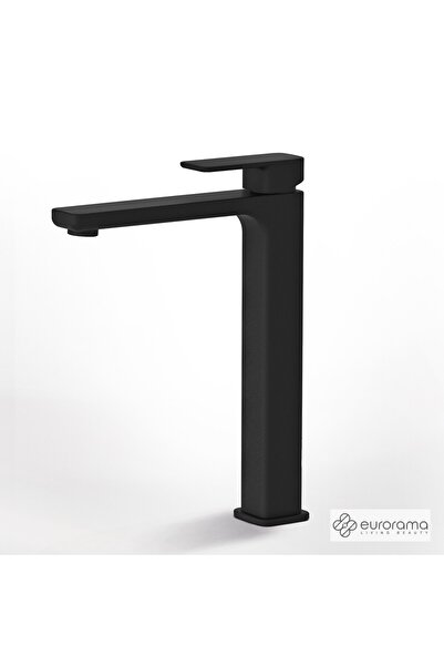 Eurorama Quadra Black Matt Μπαταρία Νιπτήρος Υψηλή, με Bαλβίδα clic-clac