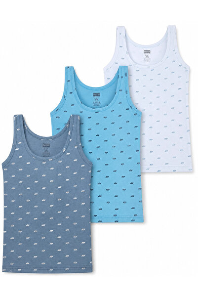 Berrak Boys' 3-Piece Strappy Tank Top Set Printed Navy Blue Light Blue