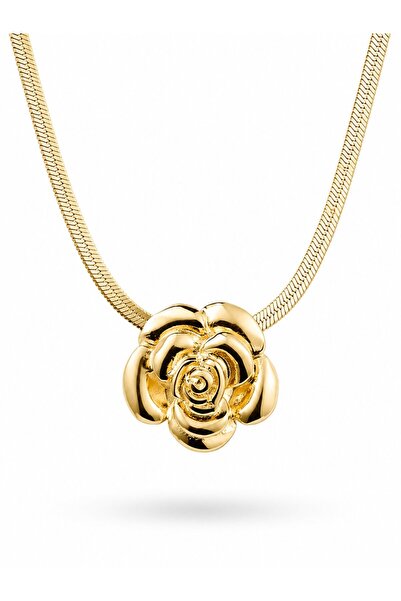 serelya 316L Steel Rose Figured Italian Chain Model Gold Color Women's Necklace